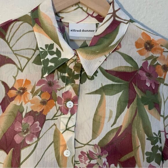 ALFRED DUNNER Floral Sheer Blouse Women’s Sz 12P Cream Fall Colors Button Up. - Picture 3 of 11